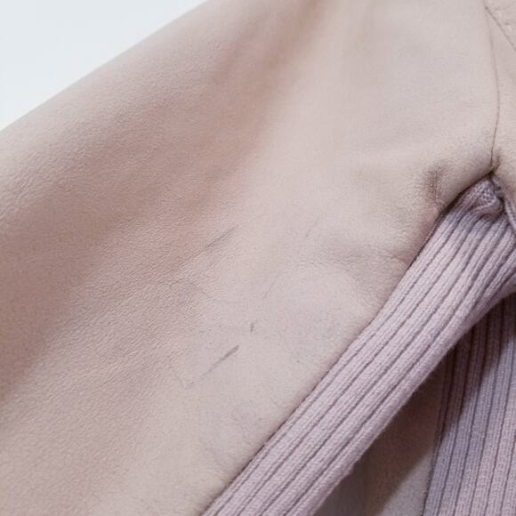 VINCE 100% Goat Leather Merino Wool Ribbed Trim Moto Jacket Double Zipper - Picture 8 of 14